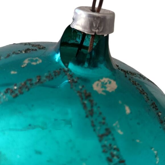 Mercury Glass Ball Ornament Blue West Germany LARGE Handblown 925 Silver Glitter - Picture 4 of 14